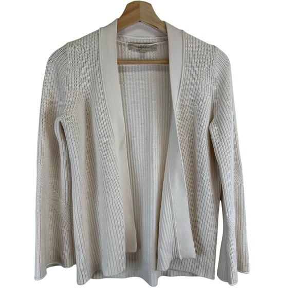 Loft Cream Tight Knit Open Relaxed Cardigan Sweater Womens XS Petite Fisherman - Picture 1 of 14